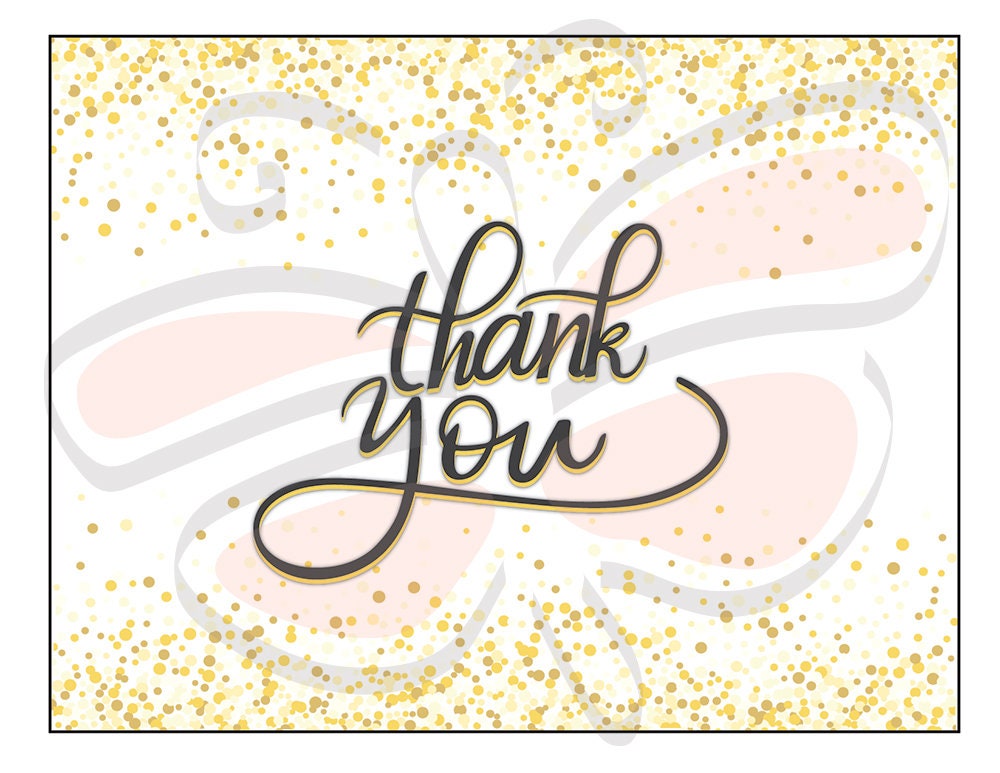 Printable Gold Confetti Thank You Card - Digital File, PDF, Instant ...