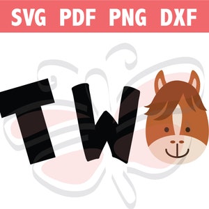 TWO Horse clipart art silhouette cricut cut file iron transfer vector svg png dxf pdf Birthday Two