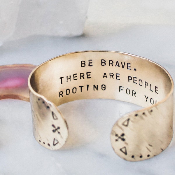 Be brave bracelet. Inspirational bracelet. Inspirational quote. Inspirational gift. Secret message gold quote cuff, arrow cuff,  CB013