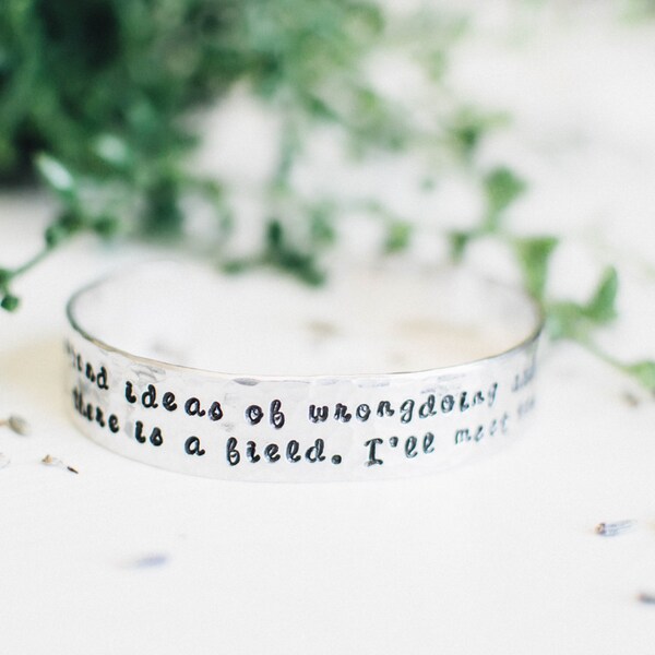 Inspirational Rumi quote bracelet. Out beyond ideas of wrongdoing quote. Yoga jewelry. Inspirational gift. Hand stamped bracelet. RTS CA017