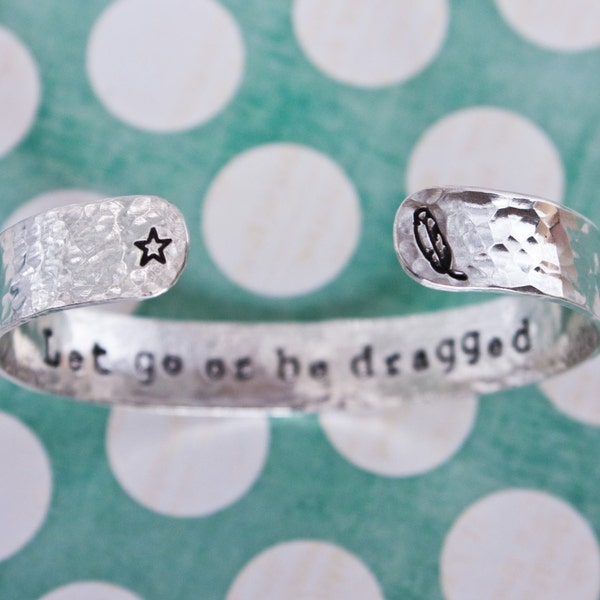 Let go or be dragged sterling silver secret message quote cuff, inspirational quote, star feather bracelet, hand stamped inspirational gift