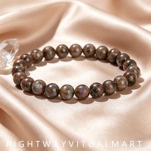Natural Coffee Flash Labradorite Beaded Bracelet, 8mm Brown Iridescent Stone, Intuition Calm (16-20cm)