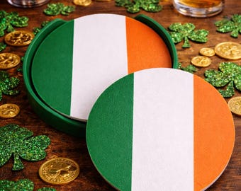 Irish Flag Coaster Set With Holder
