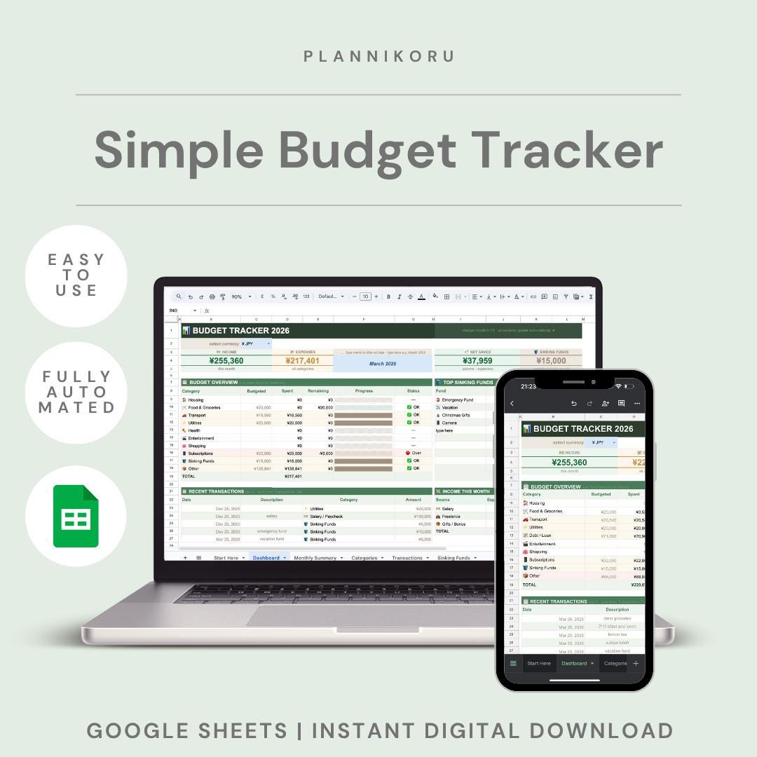 Simple Budget Tracker Google Sheets Template | Monthly Budget Planner ...