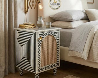 Mesita de noche con incrustaciones de nácar – Mesita de noche de lujo hecha a mano