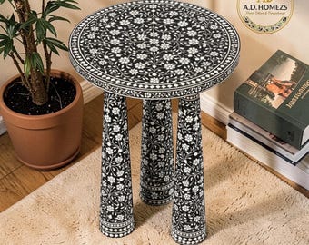 Handmade Mother of Pearl Inlay Side Table – Luxury Accent Furniture