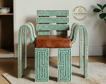 Spinstoel met botinleg van ethische oorsprong | Handgemaakte statement-accentstoel | Luxe ambachtelijke meubels