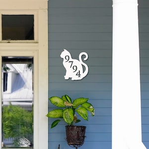 House Number Plaque - Cat, Address Plaque, Custom, Personalized, Housewarming Gift, Tropical, Outdoor Decor, Ships Free To Mainland USA