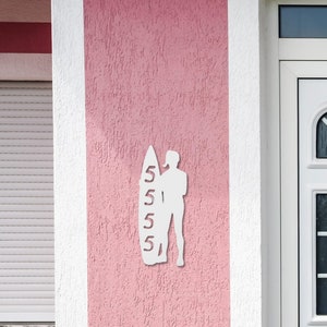 House Number Plaque - Surfer Standing, Address Plaque, Address Sign, Custom, Personalized Sign, Housewarming Gift, Tropical, Outdoor Decor