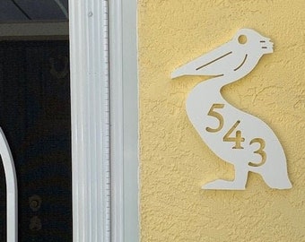House Number Plaque - Pelican, Address Plaque, Custom, Personalized, Housewarming Gift, Tropical, Outdoor Decor, Ships Free To Mainland USA
