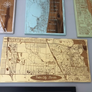Kaart gegraveerd - Palm City, Florida, aangepaste gravure, houten muurkunst, lasergegraveerd, kunst aan de muur, aangepast cadeau, ongeveer 24 x 12 inch