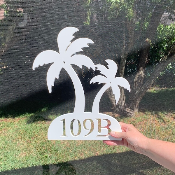 House Number Plaque - Palm Tree Double, Address Plaque, Custom, Personalized, Housewarming Gift, Outdoor Decor, Ships Free To Mainland USA