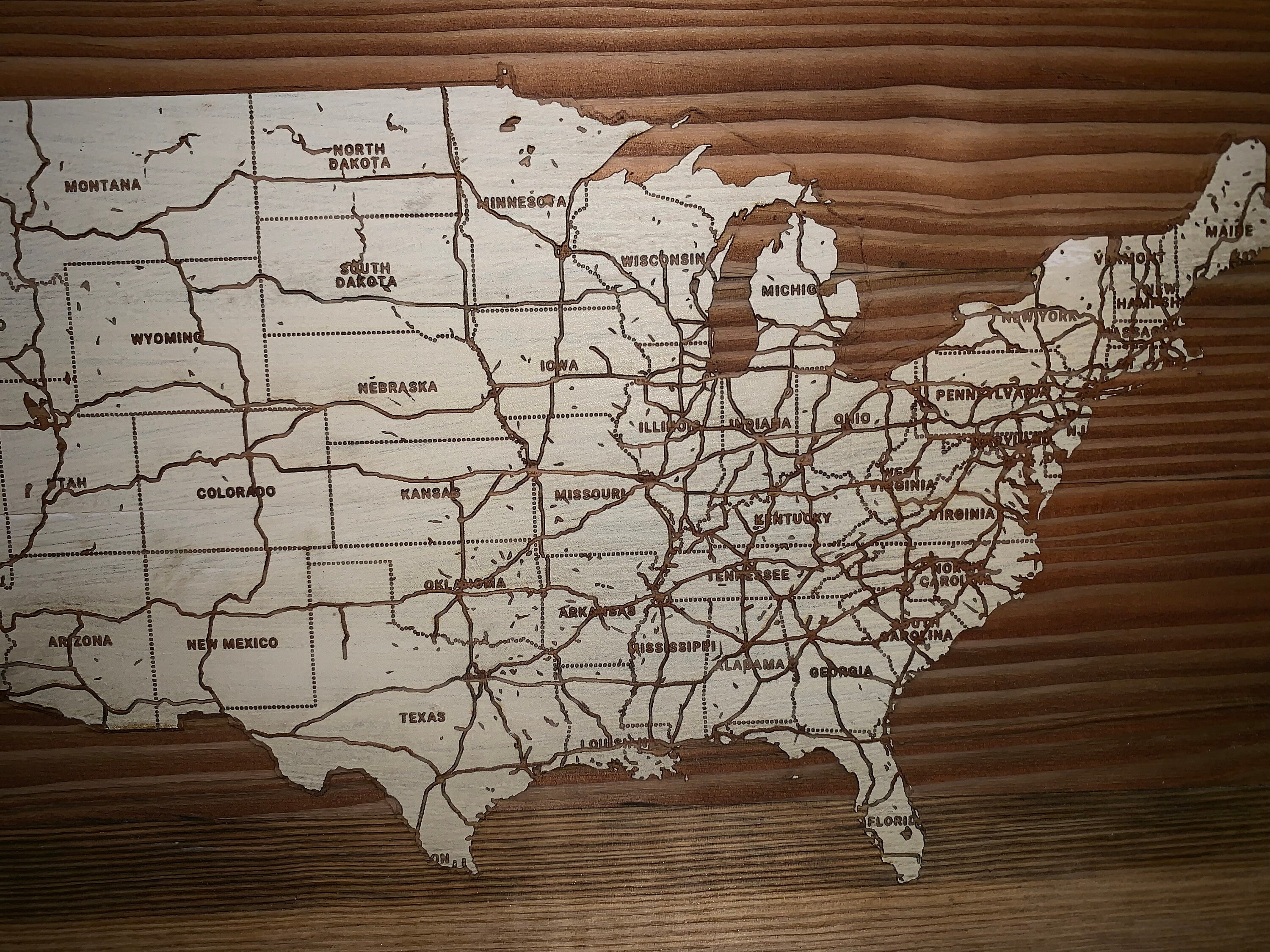 Map engraved - United States, Custom Engraving, Wood Wall Art, Laser