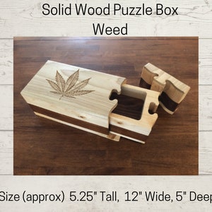 Solid Wood Puzzle Box - Marijuana, Wooden Box, Jewelry Box, Handcrafted, Custom Box, Personalized Box, Handmade, Box, Engraved, Stash Box