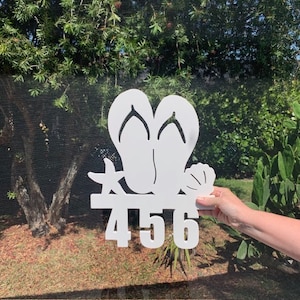 House Number Sign, Flip Flops, Starfish, Seashell, Address, Custom, Personalized Sign, Housewarming Gift, Coastal, Tropical, Outdoor Decor