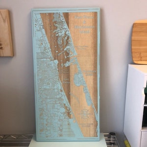 Kaart gegraveerd - Fort Pierce & Hutchinson Island, Florida, aangepaste gravure, houten muurkunst, lasergegraveerd, aangepaste kaart, cadeau, 24 x 12 inch