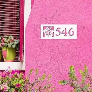 House Number Plaque Boxed - Hibiscus, Address Plaque, Address Sign, Custom, Personalized, Housewarming Gift, Custom Gift, Outdoor Decor