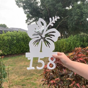 House Number Sign, Hibiscus, Address Plaque, Address Sign, Custom, Personalized Sign, Housewarming Gift, Coastal, Tropical, Outdoor Decor