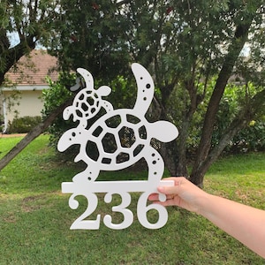 House Number Sign, Turtle & Baby New Design, Address Plaque, Address Sign, Custom, Personalized Sign, Coastal, Tropical, Outdoor Decor
