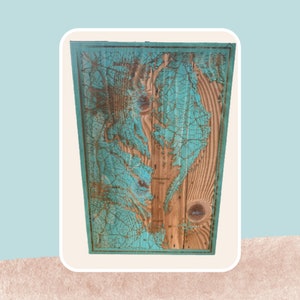 Carte gravée - Baie de Chesapeake, gravure personnalisée, art mural en bois, gravure au laser, topographie, carte personnalisée, cadeau personnalisé, 23,5 x 11 pouces