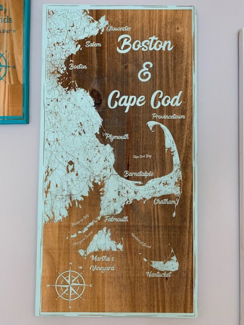 Map Engraved Boston & Cape Cod Custom Engraving Wood Wall Etsy