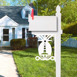 Mailbox Bracket - Pineapple with Lighthouse Large 16x21 inch, Custom, Coastal, Tropical, Bracket, Outdoor Decor, Mailbox & Post Not Incl.