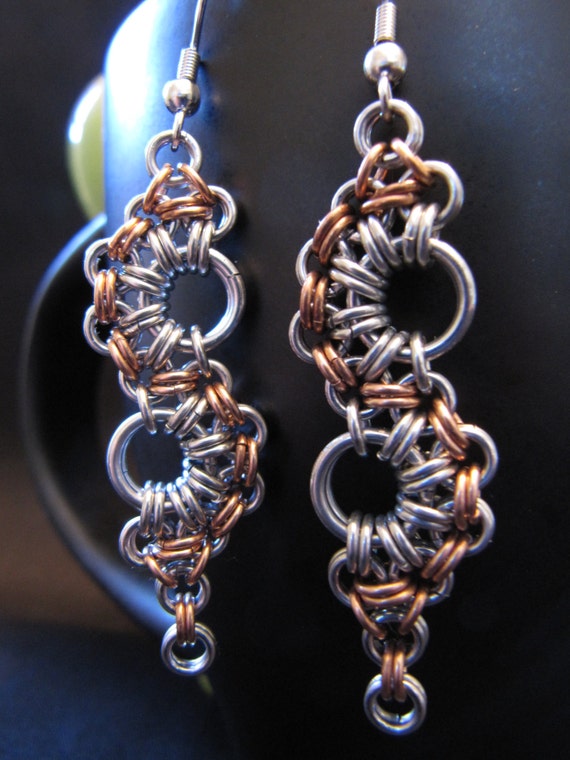 Silver and Copper Chainmaille Earrings | Etsy