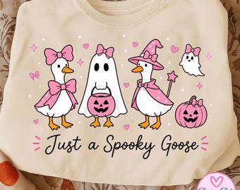 Just A Spooky Goose PNG | Cute Halloween Goose PNG | Ghost Goose Sublimation Design | Pink Coquette Goose PNG | Fall Pumpkin Shirt Design