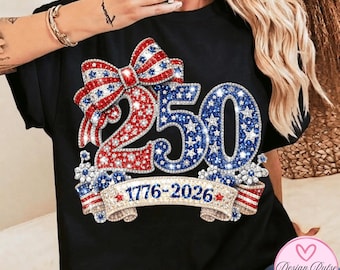 USA 250th Anniversary Bling Floral Patchwork PNG, Semiquincentennial Celebration, 1776-2026, Patriotic 4th of July Design