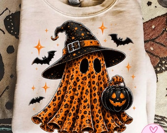 Coquette Leopard Ghost PNG Cute Halloween Ghost Sublimation Design Preppy Spooky Season Shirt PNG Trendy Fall Instant Download
