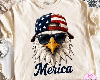Águila calva del 4 de julio PNG, diseño de sublimación de águila patriótica, águila de la bandera de EE. UU., camiseta del Día de la Independencia PNG, descarga digital de Merica