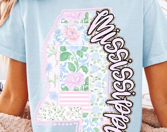 Preppy Grandmillennial US State Mississippi | Floral Patchwork | PNG Sublimation