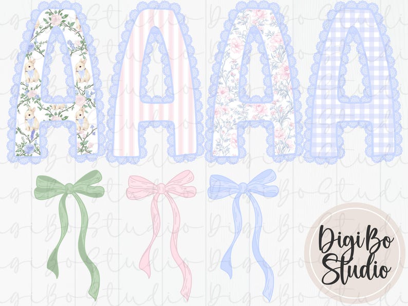 Grandmillennial Easter Lace Trim Alphabet Set | Preppy Alpha | Bunny ...