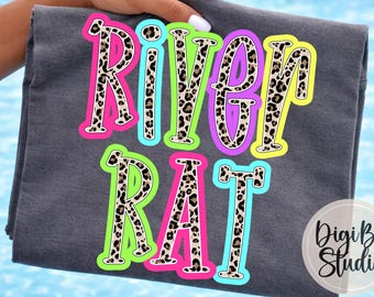 Preppy Neon Summer River Rat Tshirt Png Design | Bright Leopard Print | Sublimation