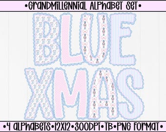 Grandmillennial Christmas Alphabet Set | Lace Trim Alpha | Nutcracker Stockings | PNG Digital Design
