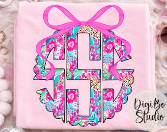 Preppy Tropical Monogram DIY Kit | Summer Paisley Floral | Coquette Bow | PNG Digital Art | Tshirt Sublimation