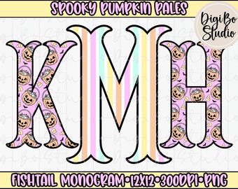 Pastel Halloween Fishtail Monogram | Pumpkin Pales | DIY Kit | PNG Design