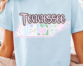Preppy Grandmillennial US State Tennessee | Floral Patchwork | PNG Sublimation
