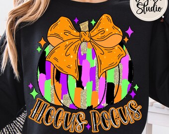 Halloween Messy Brushstroke Pumpkin With Bow PNG Design | Hocus Pocus