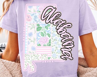 Preppy Grandmillennial US State Alabama | Floral Patchwork | PNG Sublimation
