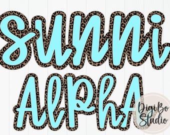 Preppy Script Alphabet Set | Azure Blue Leopard Print | Beach Summer Vacation | PNG Digital Art | Sublimation