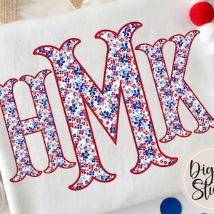 May include: White t-shirt featuring the letters "HMK" in a floral design of red and blue flowers, edged in red. The design is centrally placed. The DigiBo Studio logo is in the lower right corner.