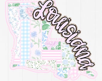 Preppy Grandmillennial US State Louisiana | Floral Patchwork | PNG Sublimation