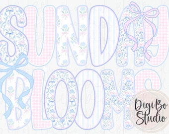 Grandmillennial Alphabet Set | Coquette Bows | Floral Hydrangeas | Whimsy | PNG Digital Art | Sublimation