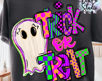 Neon Trick Or Treat Halloween PNG Design | Ghost |