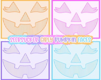 Pastel Seersucker Halloween Girl Pumpkin Face | Stripes | Bundle of 4 | Png Design | Tshirt Sublimation