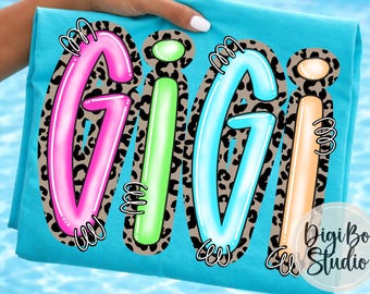 Preppy Neon GIGI Tshirt Png Design | Family  Names | Leopard Print | Summer | Sublimation