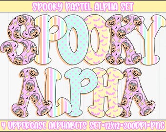 Pastel Halloween Alphabet Set | Pumpkin Pales | Bubbly Alpha Letters | PNG Design
