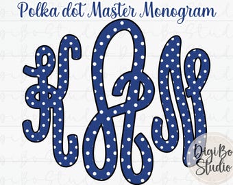 Preppy Polka Dots Master Monogram Kit |  Navy Blue White | Personalize Initials | DIY | PNG Digital Art | Tshirt Sublimation