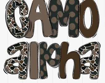 Preppy Camo & Polka Dots Mix Alphabet Set | Camouflage Alpha Letters | Girls Hunt | PNG Digital Art | Sublimation